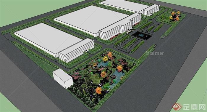 某现代风格花园厂区广场景观规划设计SU模型[原创