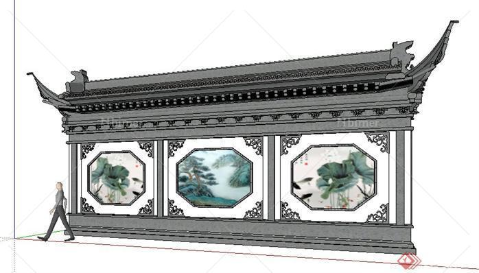某中式会所景墙照壁设计SketchUp(SU)3D模型