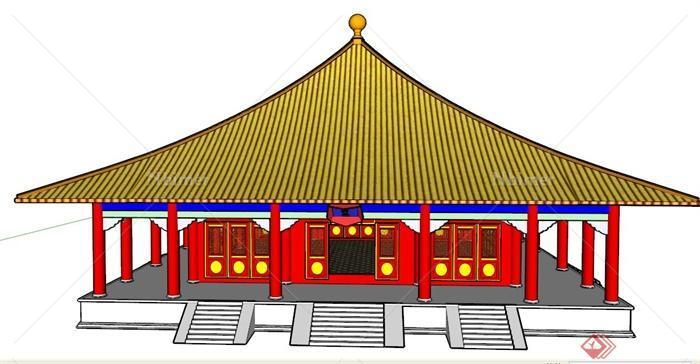 某古典中式皇宫议会阁建筑设计SU模型
