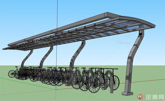 现代简约自行车棚廊架su模型