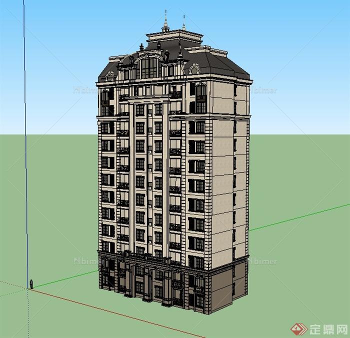 新古典小区住宅楼建筑SU模型[原创]