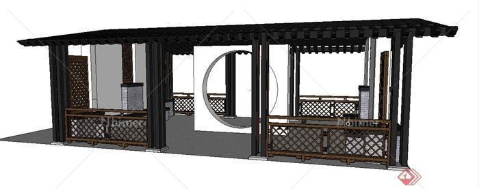 现代中式风格休息凉亭SU模型