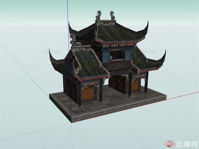 古典中式风格寺庙入口建筑设计su模型