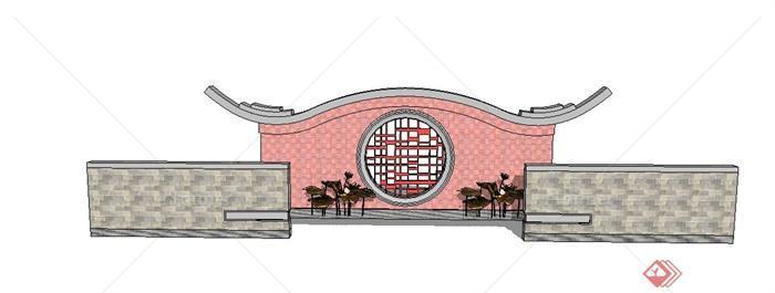 现代中式景墙照壁su模型设计