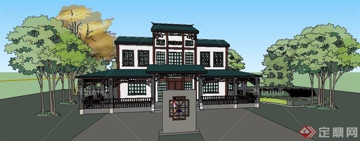 现代中式风格住宅建筑设计su模型