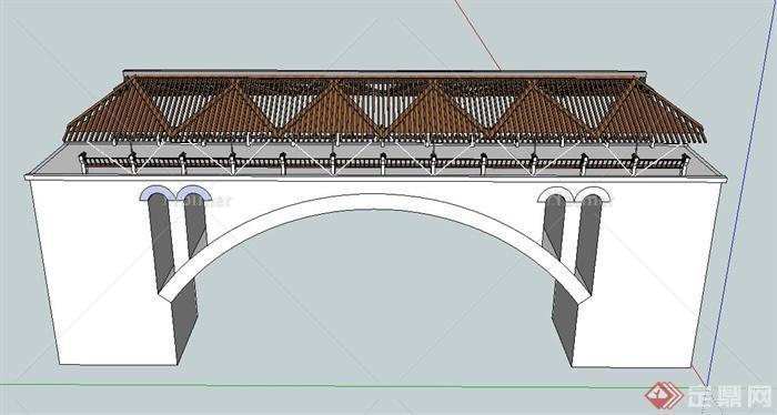 某中式景观桥设计SU模型（带棚设计）