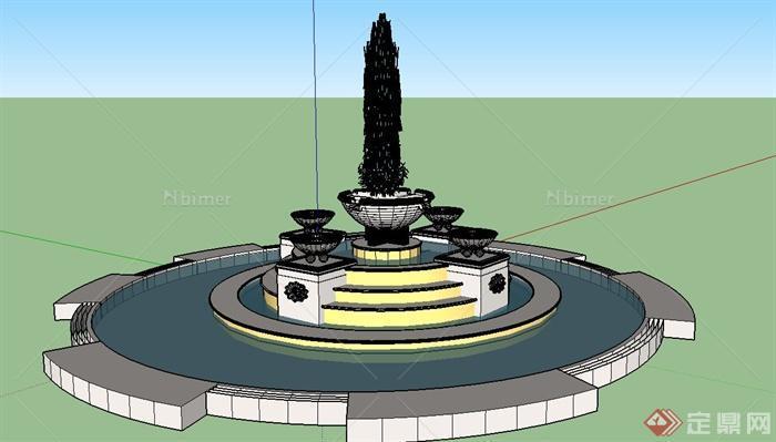 园林景观喷泉水景设计SU模型