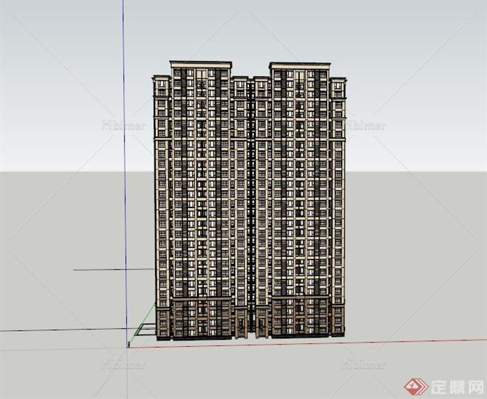 某现代高层电梯房办公楼建筑设计SU模型