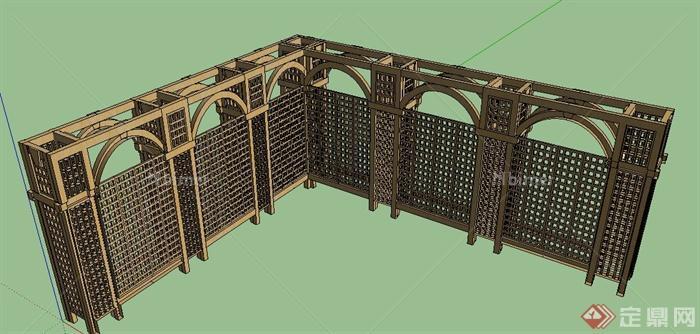 某直角木制花园围墙设计su模型