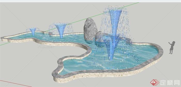 现代不规则喷泉水景su模型