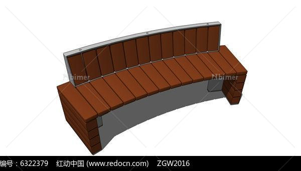 弧形背靠木质坐凳su模型