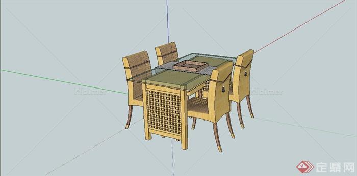 某现代中式风格木质餐桌椅设计SU模型[原创]