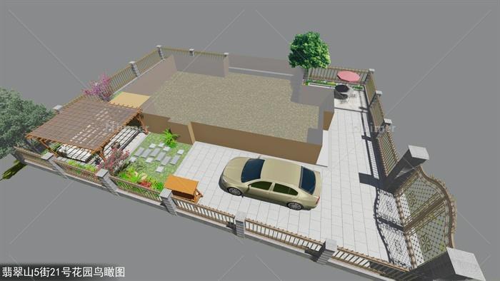 某现代中式别墅庭院花园设计su模型
