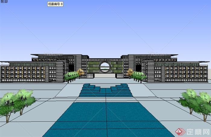 一个学校教学楼建筑规划方案SU精致设计模型