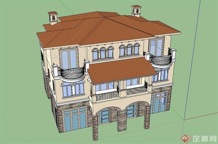 一个欧式三层别墅建筑设计su模型