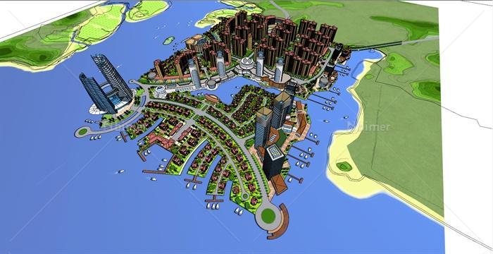 欧式风格沿海城市综合体社区规划设计su模型[原创