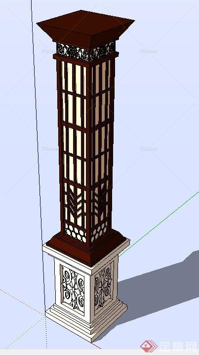 园林景观节点中式浮雕灯柱设计SU模型[原创]