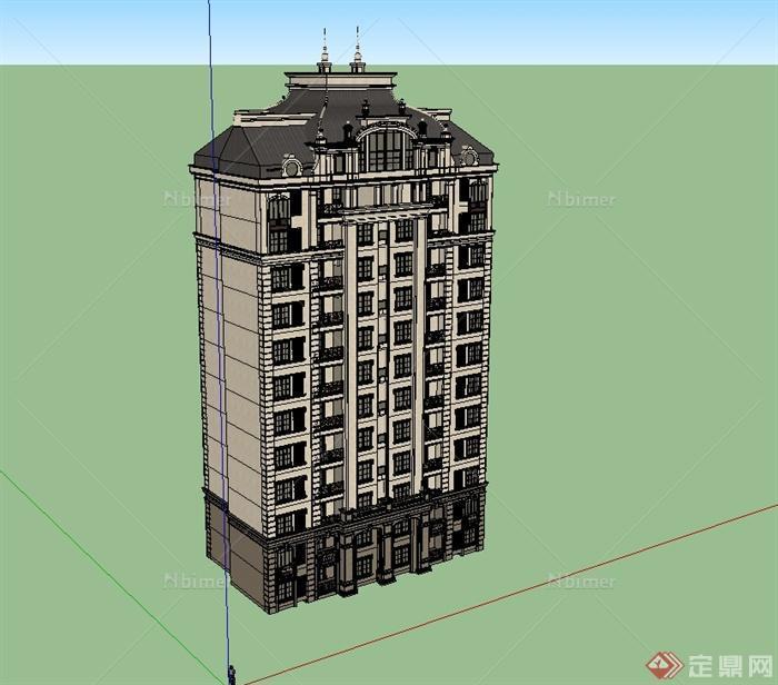 新古典小区住宅楼建筑SU模型[原创]