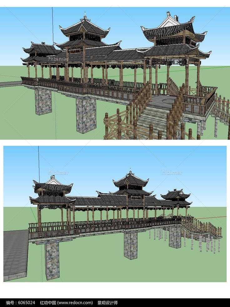 风雨桥草图大师SU建筑模型