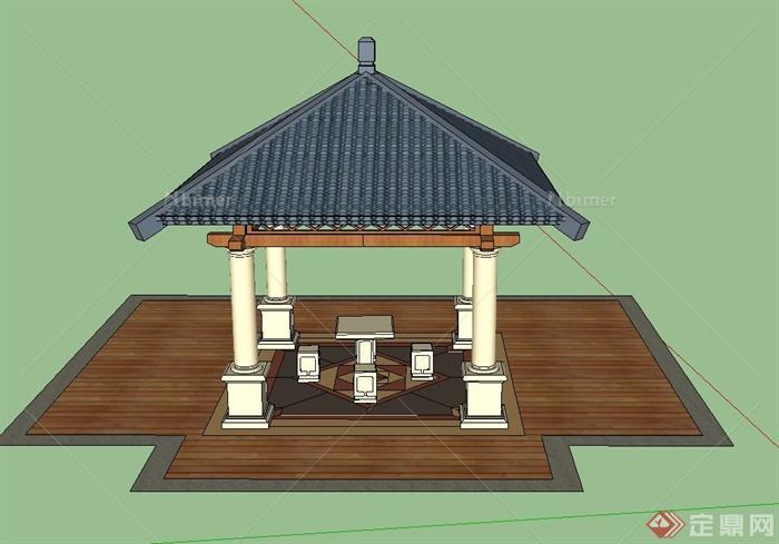 某四角带斗拱凉亭设计SU模型
