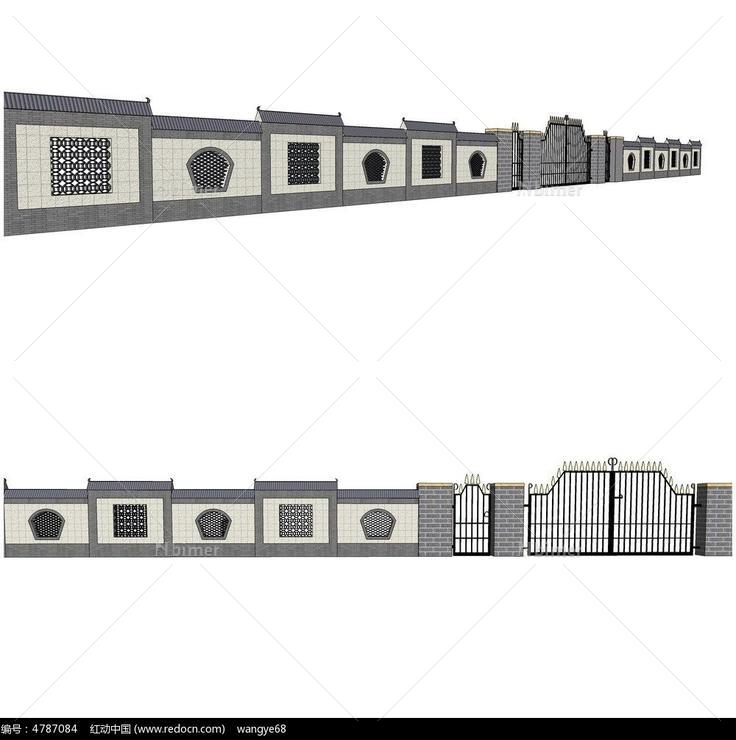 中式围墙铁艺门SU模型