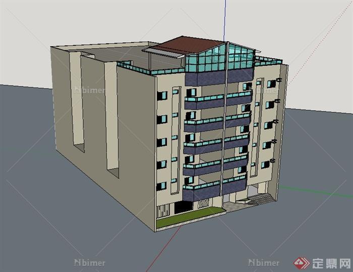 现代多层详细公寓建筑楼设计su模型[原创]