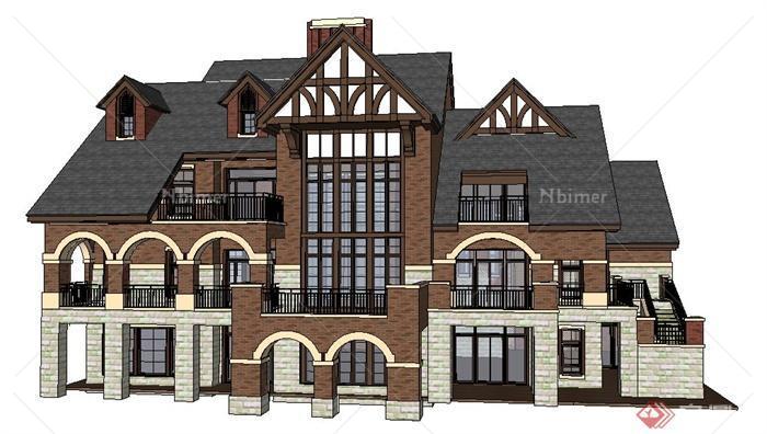 新古典风格住宅别墅建筑设计su模型