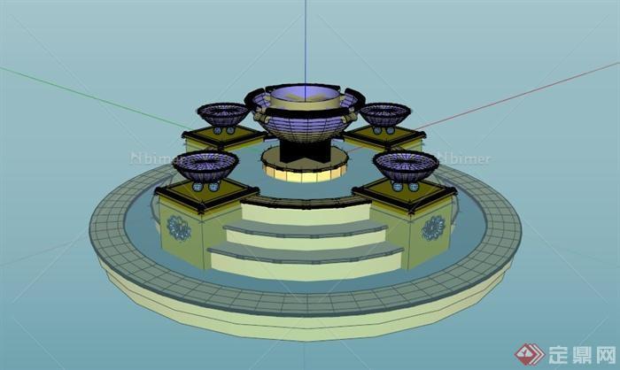 某圆形欧式喷泉水池景观SU模型