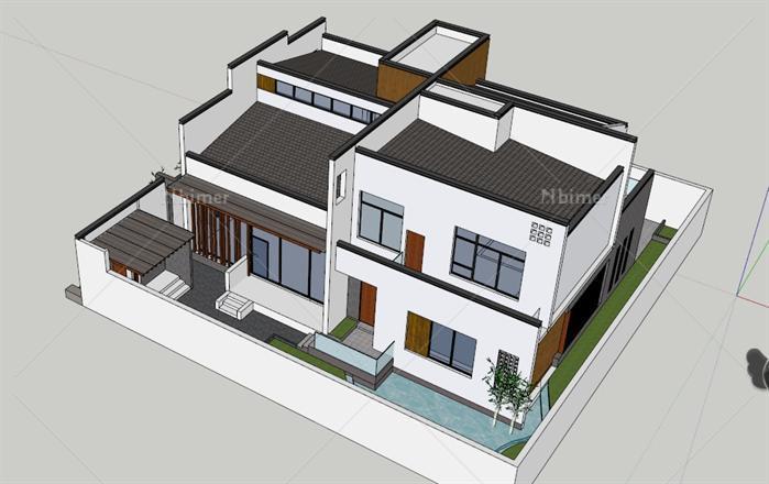 某现代别墅建筑设计方案SU模型（含CAD方案）[原