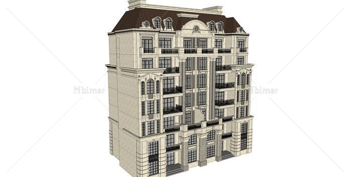 法式7层洋房公寓建筑设计方案su模型[原创]