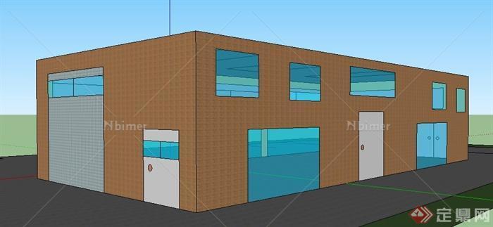 简约单层厂房建筑设计su模型