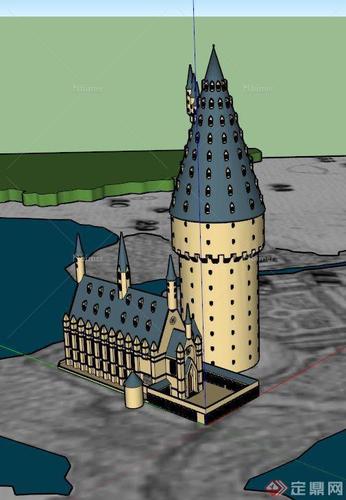 魔法学校童话建筑设计SU模型