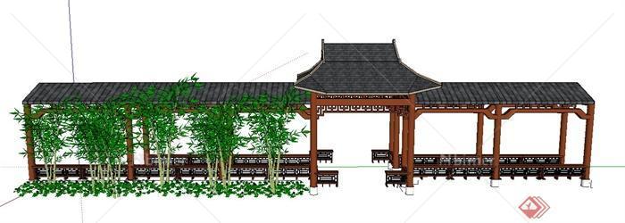 中式风格景观亭廊组合su模型