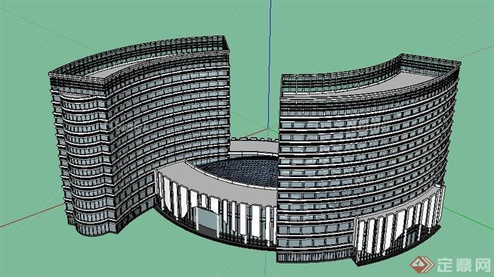 现代小高层国际酒店建筑体设计su模型[原创]