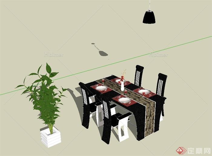现代风格餐厅餐桌椅设计su模型[原创]