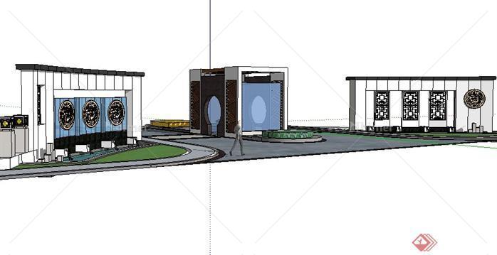 某大型小区中式大门SketchUp(SU)3D模型