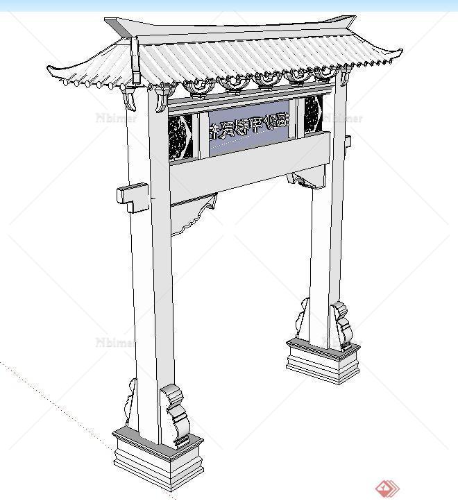 古典中式门精致廊牌坊设计SU模型