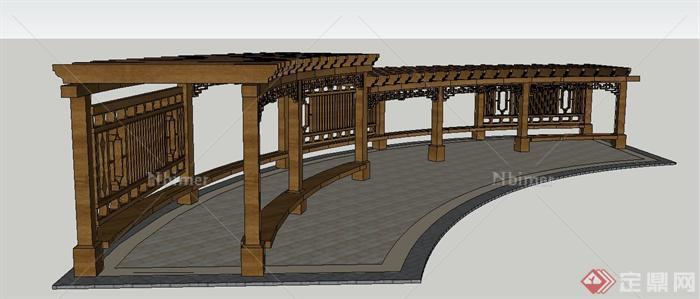 木结构组合长廊设计SU模型