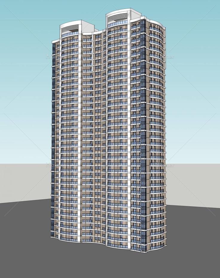 弧形立面高层住宅(132606)su模型下载