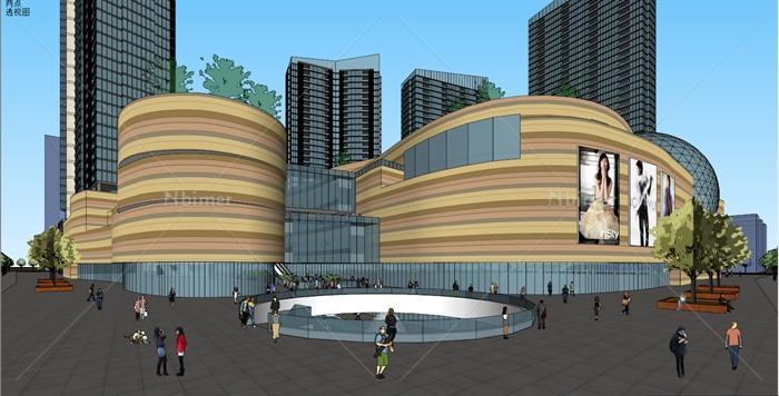 现代风格城市综合体商场、办公楼建筑设计su模型