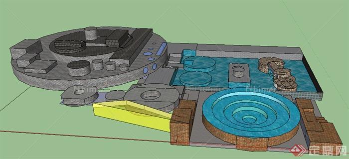 某现代游泳池景观设计SU模型