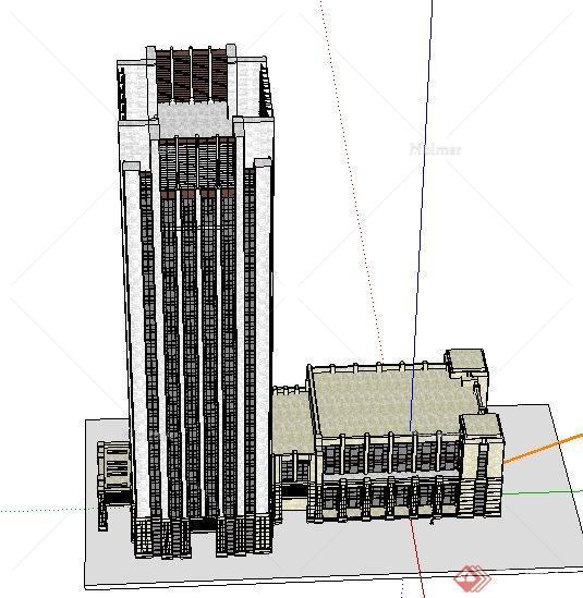 现代多层+高层办公楼建筑设计su模型[原创]
