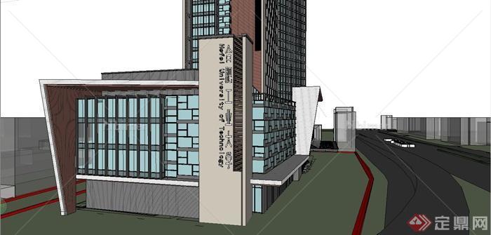 合肥某现代风格工业大学教学楼建筑设计SU模型[原
