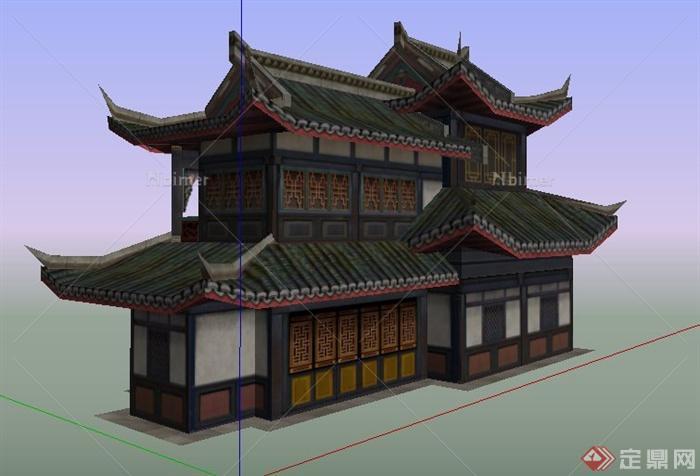 古典中式寺庙客堂建筑设计su模型