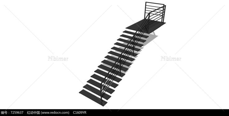 黑色现代楼梯su模型