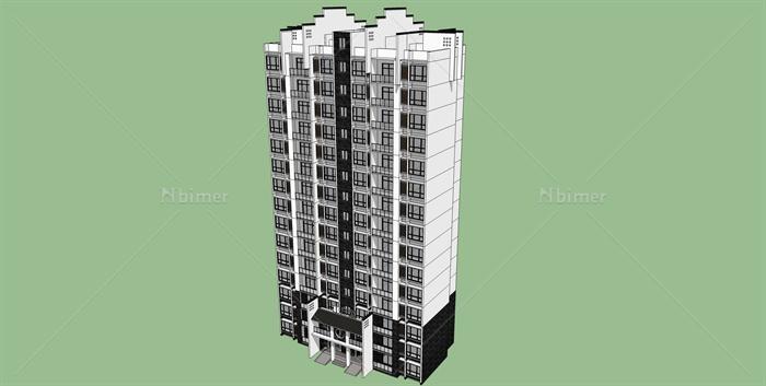 新中式风格住宅15层建筑楼设计su模型[原创]