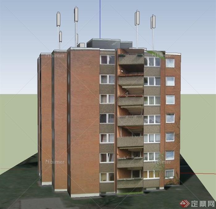 某多层棱形住宅建筑设计SU模型
