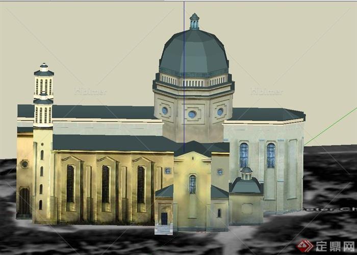 某单层欧式基督教堂建筑设计SU模型