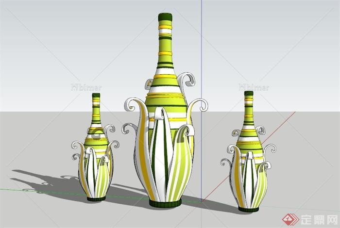 玉米状瓶子雕塑组合SU模型