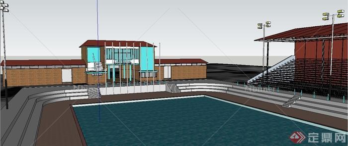 现代游泳场馆建筑su模型